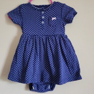 Carter's - Blue Pink Bow Polka Dot Dress W/Built In Bloomers Size 6 Months